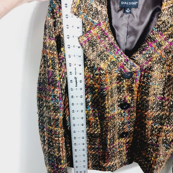 Dialogue SZ 14 Tweed Jacket Long Sleeve Button Front Brown/Green/Burgundy/Cream - Picture 15 of 16